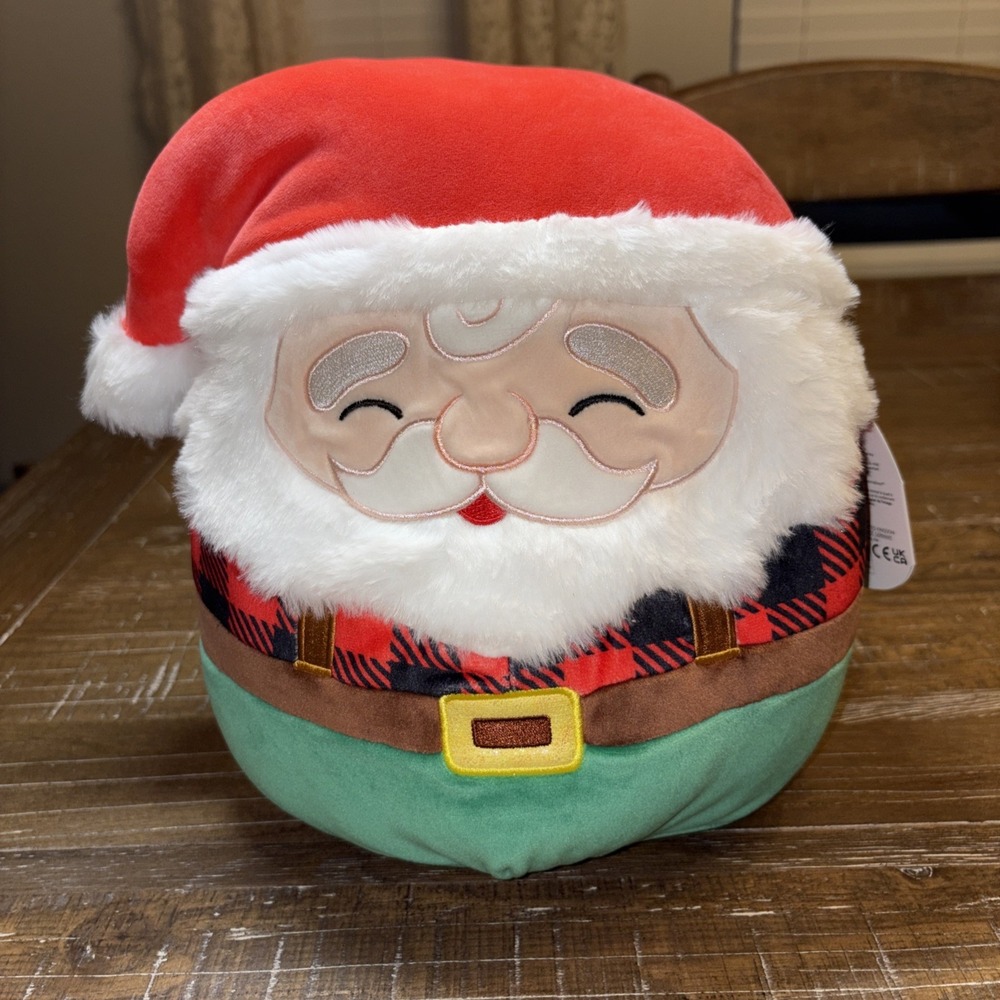 Squishmallows Christmas Rustic Flannel Nick Holiday Santa 10" Rare Kellytoy